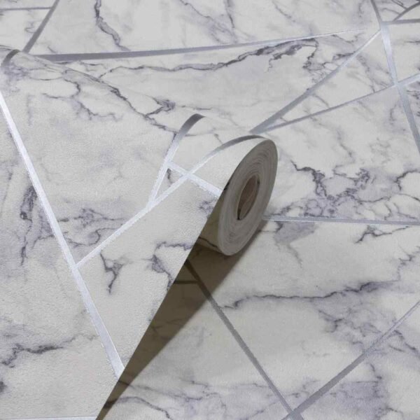 PAPEL DE PAREDE VINILICO 3D MÁRMORE CINZA C/ PRATA PDL0702