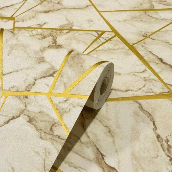 PAPEL DE PAREDE VINILICO 3D MÁRMORE DOURADO C/ MARROM PDL0703