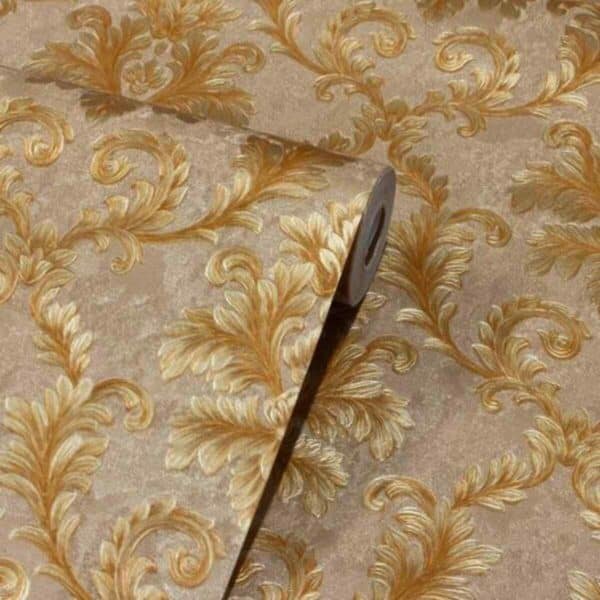 PAPEL DE PAREDE VINÍLICO DAMASK DOURADO ESCURO PDD5506