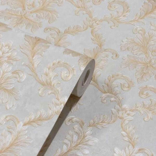 PAPEL DE PAREDE VINÍLICO DAMASK OFF WHITE C/ DOURADO PDD5504