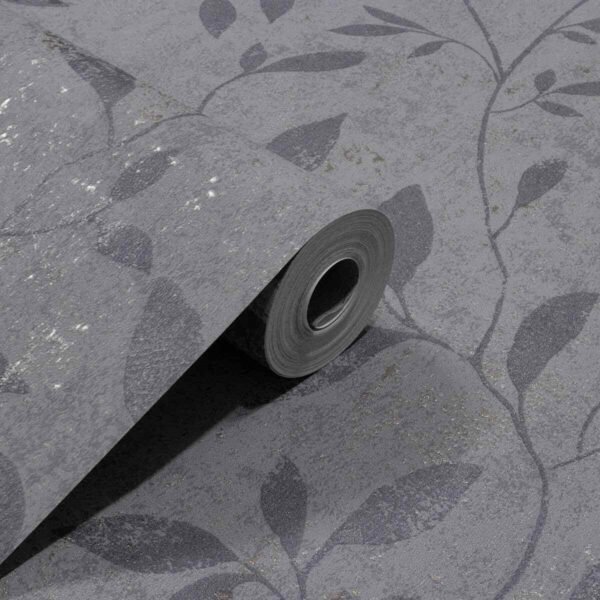 PAPEL DE PAREDE VINÍLICO FLORAL CINZA C/ BRILHO PDF5004