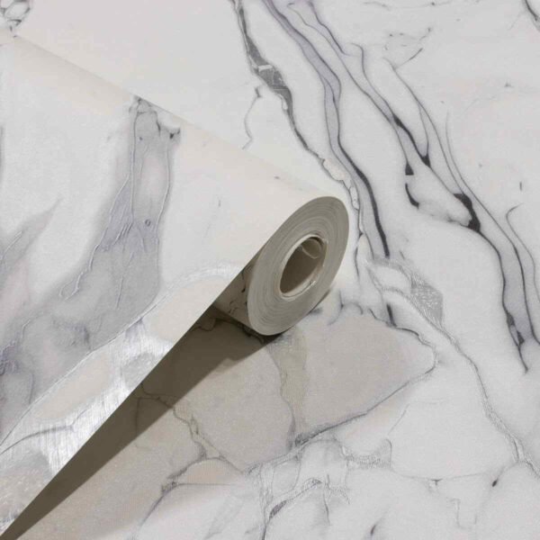 PAPEL DE PAREDE VINÍLICO MÁRMORE CINZA E BRANCO PDL8125